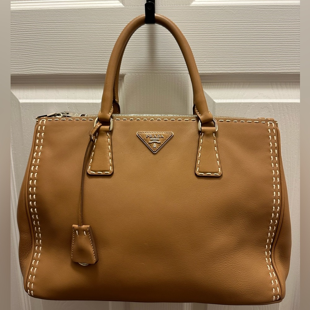 Prada Saffiano Leather Lux Galleria Double Zip Tote Bag